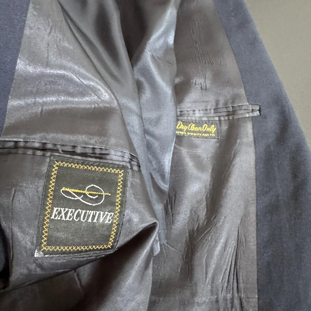 1970s‎ Sears Executive 3-Piece Suit Mens 40L W32 L33 Navy Blue Solid Vintage USA